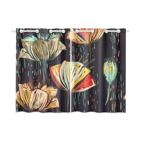 MKHERT Colorful Tulips Blackout Window Curtain Kitchen Curtain 26x39 inch, 2 Panels
