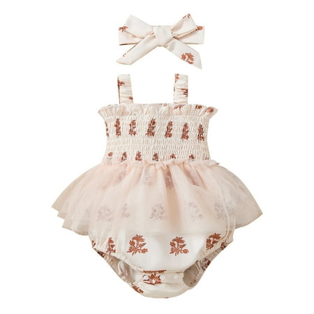 Baby Girls Summer Sling Romper Sleeveless Tulle Trim Floral Playsuit with Bow Headband
Baby Girls Summer Sling Romper Sleeveless Tulle Trim Floral Playsuit with Bow Headband