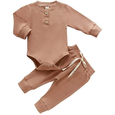 GRNSHTS Newborn Baby Boys Girls Clothes Ribbed Knitted Cotton Long Sleeve Romper Long Pants Solid Color Outfits (Khaki 12-18 Months)
GRNSHTS Newborn Baby Boys Girls Clothes Ribbed Knitted Cotton Long Sleeve Romper Long Pants Solid Color Outfits (Khaki 12-18 Months)