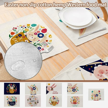 PoypyozzZ 1PC Easter Kitchen Waterproof Insulation Cotton And Linen Western PlacematEaster decorations Easter decor (Buy 2 Get 1 Free)