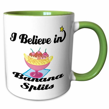 3dRose I Believe In Banana Splits - Two Tone Green Mug 11-ounce