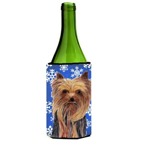 Yorkie Winter Snowflakes Holiday Wine bottle sleeve Hugger - 24 oz.