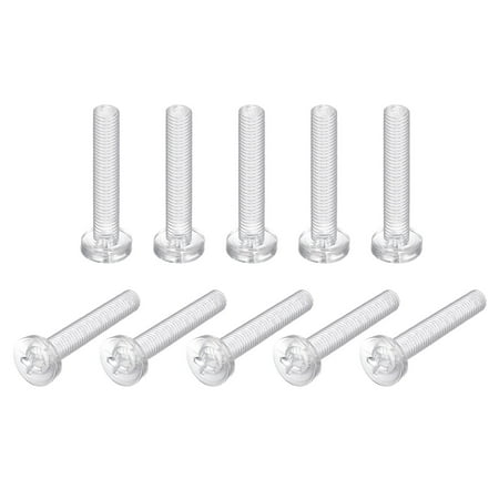 M10x60mm Plastic Phillips Bolts PC Pan Head Machine Screws Transparent 20 Pack
