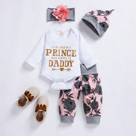 Mxiqqpltky 4PCS Newborn Baby Girl 4PCS Set Long Sleeve Letter Print Romper Floral Pants Hat Headband Outfit
Mxiqqpltky 4PCS Newborn Baby Girl 4PCS Set Long Sleeve Letter Print Romper Floral Pants Hat Headband Outfit