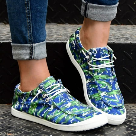 Foraging dimple Floral Print Women s Sports Shoes Flat Breathable Shoes Women s Shoes Dark Blue