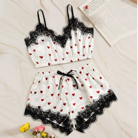 Cntydi Pajamas for Women Gifts Women V-Neck Heart Print Lace Satin Camisole Pajamas Bowknot Shorts Lingerie Set
Cntydi Pajamas for Women Gifts Women V-Neck Heart Print Lace Satin Camisole Pajamas Bowknot Shorts Lingerie Set