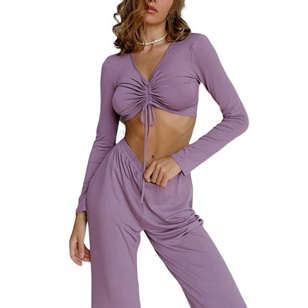 Biekopu Women Pajama Set Long Sleeve V-neck Drawstring Tops with Pants Sleepwear Loungewear
Biekopu Women Pajama Set Long Sleeve V-neck Drawstring Tops with Pants Sleepwear Loungewear
