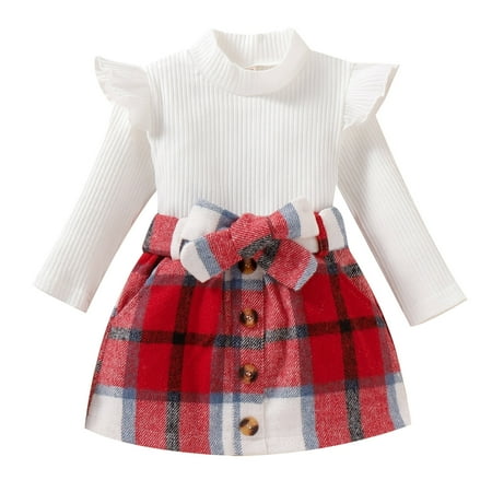 Toddler Girls Ruffles Long Sleeve Ribbed T Shirt Tops Plaid Prints Bow Tie Skirt Outfits
Toddler Girls Ruffles Long Sleeve Ribbed T Shirt Tops Plaid Prints Bow Tie Skirt Outfits