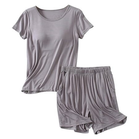 Women s Modal Short-Sleeve Pajamas Set with Non-removable Pad Teen Short Sleeve Tee Top with Built in Bras+Shorts Soft 2 Piece Casual Sleepwear Pjs Loose Loungwear Sets M-3XL
Women s Modal Short-Sleeve Pajamas Set with Non-removable Pad Teen Short Sleeve Tee Top with Built in Bras+Shorts Soft 2 Piece Casual Sleepwear Pjs Loose Loungwear Sets M-3XL
