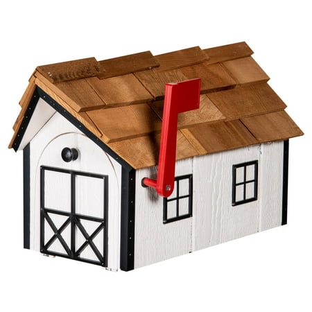Kunkle Holdings LLC Standard Wood Mailbox with Cedar Shake Roof White and Black