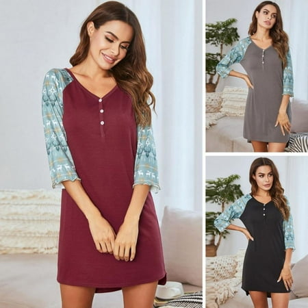 Ladies Pajamas/Casual Home Wear/Night Gowns/Pure Color Pajamas Ladies Christmas New Contrast Color Stitching Nightdress Solid Color Plus Size Pajamas Nightgown
Ladies Pajamas/Casual Home Wear/Night Gowns/Pure Color Pajamas Ladies Christmas New Contrast Color Stitching Nightdress Solid Color Plus Size Pajamas Nightgown