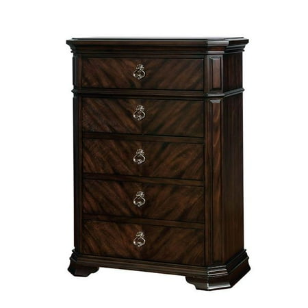Benzara BM186348 Five Drawer Solid Wood Chest with Clipped Corner, Espresso Brown - 53 x 38 x 18 in.