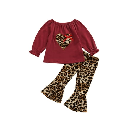 YiLvUst Todder Baby Girl Outfits Ruffled Long Sleeve Heart Print Tops Leopard Flared Pants 2Pcs Clothes Set 
YiLvUst Todder Baby Girl Outfits Ruffled Long Sleeve Heart Print Tops Leopard Flared Pants 2Pcs Clothes Set