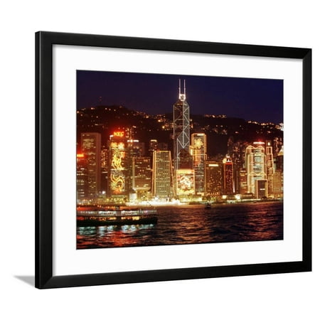 The Buildings are Lit up for the Handover Celebrations, Hong Kong 26, June 1997 Framed Print Wall Art