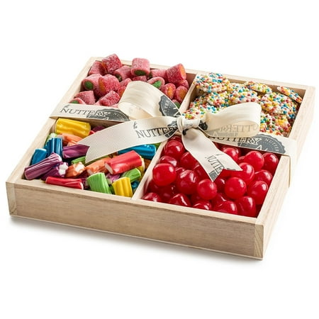 The Nuttery 4-Section Wooden Gift Assortment, Party Candy, Holiday Gift Tray