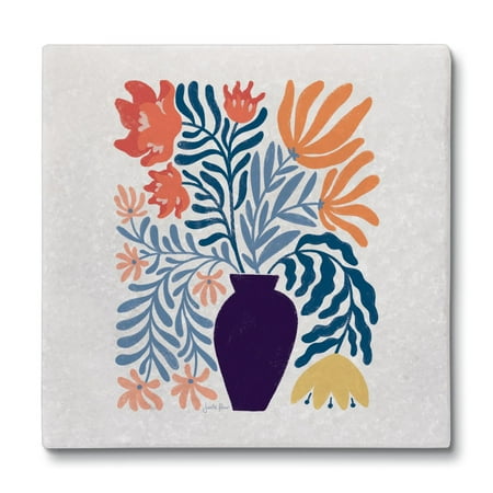 CounterArt Mid Mod Floral 4 Pack Natural Marble Corked Back Coasters