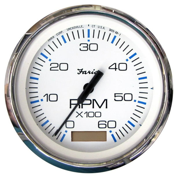 Faria 33832 Chesapeake Tachometer Gauge with Hourmeter 7000 RPM - White SS, 4"