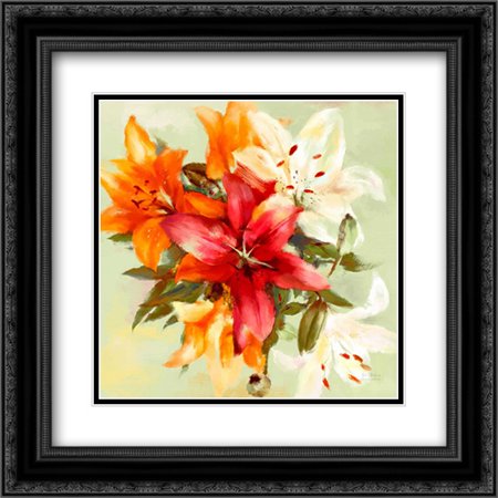 Bursting Lillies 2 2x Matted 20x20 Black Ornate Framed Art Print by Art Atelier Alliance