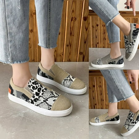 Archer Women Casual Color Block Anti-skid Round Toe Low Top Slip-on Flat Canvas Shoes