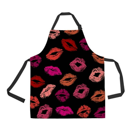 ECZJNT Lipstick kiss Adjustable Bib Kitchen Apron with Pockets for Women Men