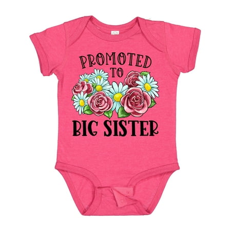 Inktastic Promoted to Big Sister with Flowers Gift Baby Girl Bodysuit