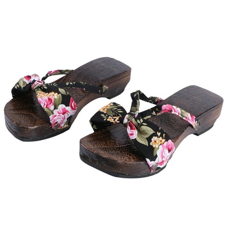 

Etereauty Wooden Slippers Clogs Sandals Shoes Geta Heeled Open Beach Summer Mules Japanese Shower Bathroom Cosplay Traditionaltoe