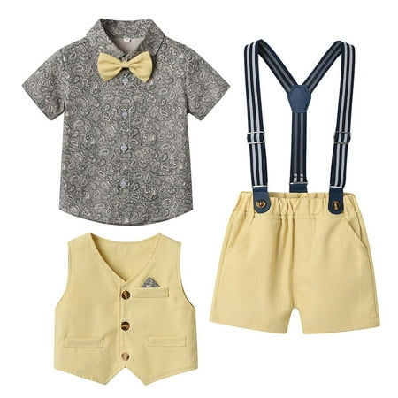 Odeerbi Toddler Summer Outfits Boys Sling Gentleman Formal Dress Suit Short Sleeve Printing Shirts Strap Shorts Vest Three-piece Set Photography Performance Set Beige
Odeerbi Toddler Summer Outfits Boys Sling Gentleman Formal Dress Suit Short Sleeve Printing Shirts Strap Shorts Vest Three-piece Set Photography Performance Set Beige