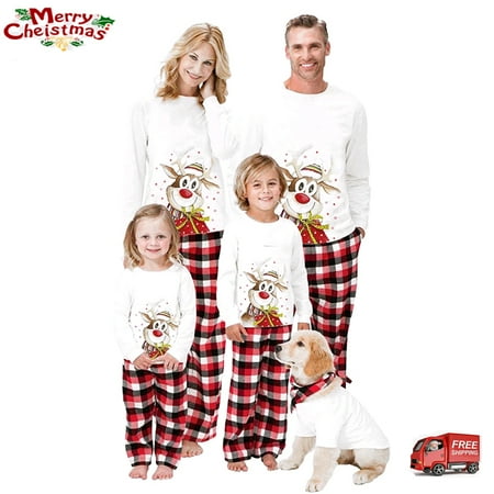 ESASSALY Matching Christmas Pjs for Family Elk Print O-Neck Long Sleeve Tops+ Plaid Long Pants for Kids Adults
ESASSALY Matching Christmas Pjs for Family Elk Print O-Neck Long Sleeve Tops+ Plaid Long Pants for Kids Adults