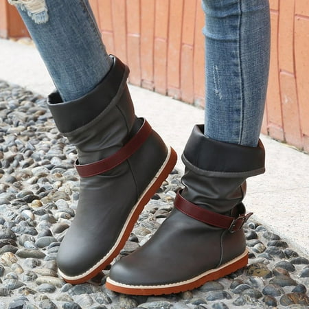 

Rollback Prices Clearance Sale Juebong Women s Shoes Fashion Round Toe Mid-Heel High Barrel Knight Buckle Retro Long Women Boots