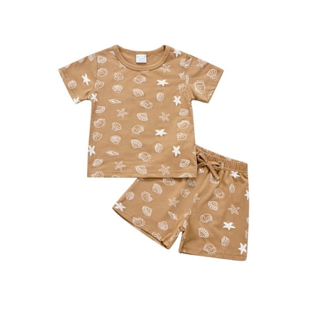 Binpure Infant Clothes Suit Shell Print Round Neck T-shirt and Shorts