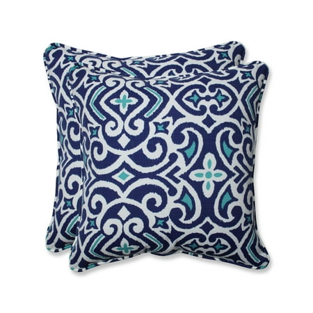 Pillow Perfect Outdoor/ Indoor New Damask Marine 18.5-inch Throw Pillow (Set of 2) - 18.5 x 18.5 x 5 18.5 x18.5 x5