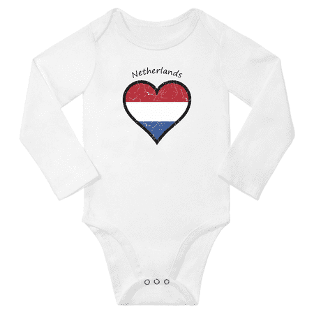 Netherlands Flag Heart Love Baby Long Sleeve Bodysuit (White 12 Months)