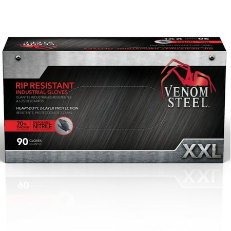 Venom Steel Premium Industrial Black Nitrile Gloves 2-Layer Rip Resistant Latex Free Disposable Gloves 2XL 90 Count 
Venom Steel Premium Industrial Black Nitrile Gloves 2-Layer Rip Resistant Latex Free Disposable Gloves 2XL 90 Count