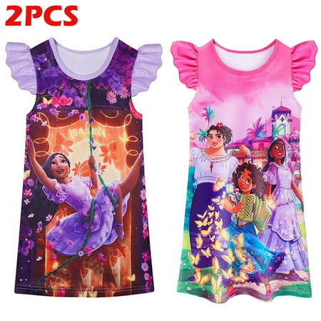 2pcs Encanto Princess Girls Dresses Round Neck Nightdress