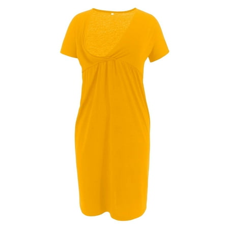 Egmy Maternity Breastfeeding Dress Women Clothes V Neck Short Sleeved