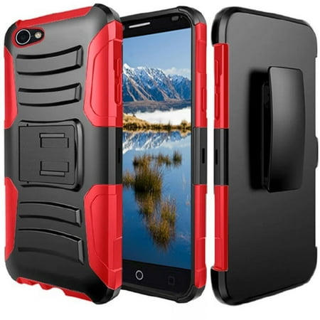 Insten Dual Layer Hybrid Stand Hard Plastic/Soft TPU Rubber Case Cover Holster For Alcatel Pulsemix - Black/Red