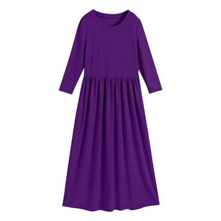 

2DXuixsh Girls Size 10 Christmas Dress Toddler Girl Long Sleeve Scoop Neck Soild Loose Casual Daily Wear Long Maxi Princess Dress Big Girl Size 12 Dresses Purple Size 130