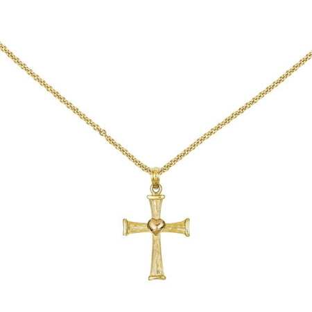 14kt Two-Tone Cross with Pink Heart Pendant