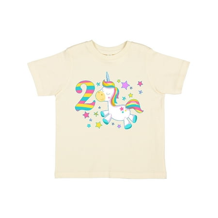 Inktastic Second Birthday Rainbow Unicorn Plush and Stars Gift Toddler Boy or Toddler Girl T-Shirt