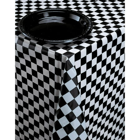 Club Pack of 12 Black Check Disposable Plastic Picnic Party Table Covers 108