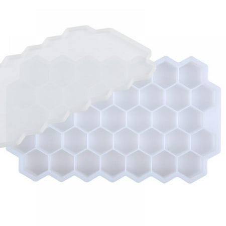Premium Ice Cube Trays Silicone Ice Cube Molds with Sealing Lid 37 Ice Trays Reusable Safe Hexagonal Ice Cube Molds for Chilled Drinks Whiskey Cocktail Food