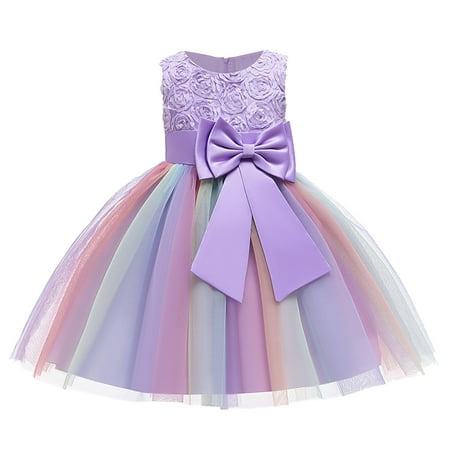 

B91xZ Prom Dresses Dress Birthday Wedding Party Princess Gown Girls Pageant Bridesmaid Floral Kids Girls Dress&Skirt 2t Dress Purple 7-8 Years