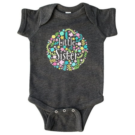 Inktastic Little Sister with Flower Circle Gift Baby Boy or Baby Girl Bodysuit