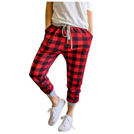 Cptfadh Women s Plaid Printed Christmas Pants Casual Pants Pajama Pants
