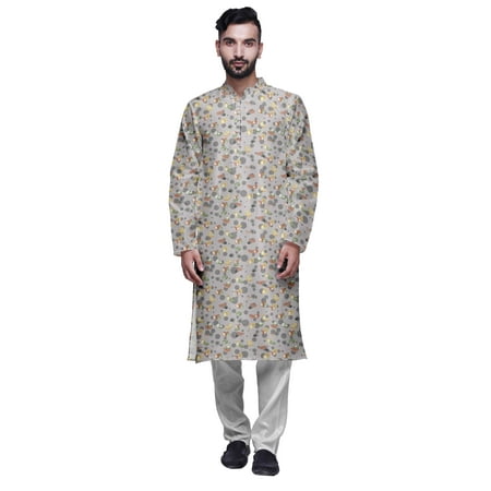 Atasi Modal Satin Printed Mens Kurta With Churidar Pajama Set Summer Clothing