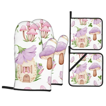 Oven Mitts and Pot Holders Sets 4 pcs - mushroom fairy house Heat Resistant Silicone Oven Gloves with Non-Slip Silicone Surface and hot pads for kitchen Baking Cooking BBQ
Oven Mitts and Pot Holders Sets 4 pcs - mushroom fairy house Heat Resistant Silicone Oven Gloves with Non-Slip Silicone Surface and hot pads for kitchen Baking Cooking BBQ
