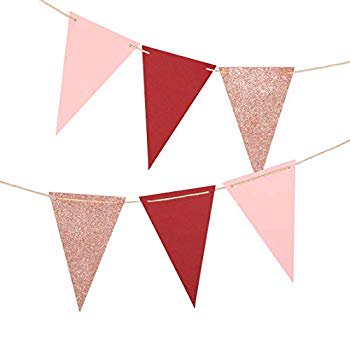 Paper Pennant Decorations,Triangle Flags Bunting Garland for Wedding, Nursery, Baby Shower, Bridal Shower, Bachelorette Decor(10 feet, Rose Gold/Burgundy/Blush Pink)
