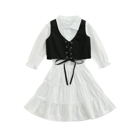 Kids Girls Skirt Set Long Sleeve Button Down White Shirt Strap Bandage Waistcoat Elastic Waist Pleated Long Skirt
Kids Girls Skirt Set Long Sleeve Button Down White Shirt Strap Bandage Waistcoat Elastic Waist Pleated Long Skirt