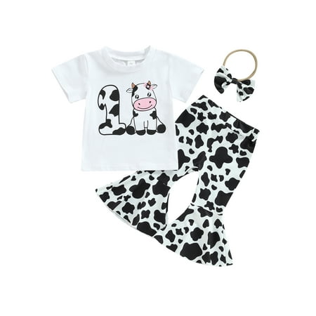 Amuver Baby Girls Summer Outfits Cow Print Short Sleeve T-shirt and Casual Flare Pants Headbands Set
Amuver Baby Girls Summer Outfits Cow Print Short Sleeve T-shirt and Casual Flare Pants Headbands Set