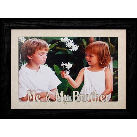 5X7 Jumbo ~ Me & My Brother ~ Landscape Picture Frame ~ Laser Cut Cream Marbled Matboard With Frame (Black)